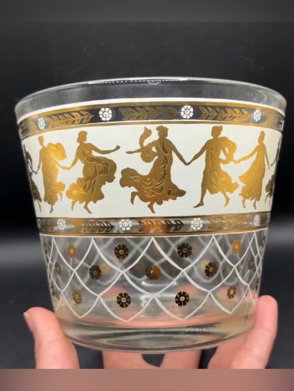 MCM Mid Century Modern Vintage Dancing Gold Grecian Women & Men Glass Ice Bucket